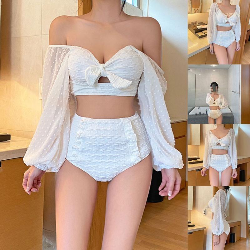 QQ Bộ Bikini 2 Mảnh Tay Phồng Trễ Vai Họa Tiết Chấm Bi Quyến Rũ Cho Nữ