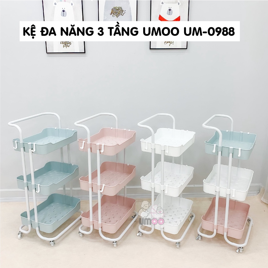 Kệ Đa Năng UMOO 3 Tầng Chắc Chắn, Thiết Kế Bánh Xe Quay 360 Độ Giúp Di Chuyển Linh Hoạt, Phù Hợp Với Mọi Không Gian