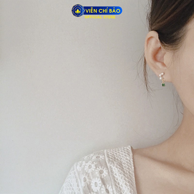 Bông tai bạc nữ hình chuỗi cầu vuông xanh lá chất liệu bạc 925 thời trang phụ kiện trang sức Viễn Chí Bảo B400108