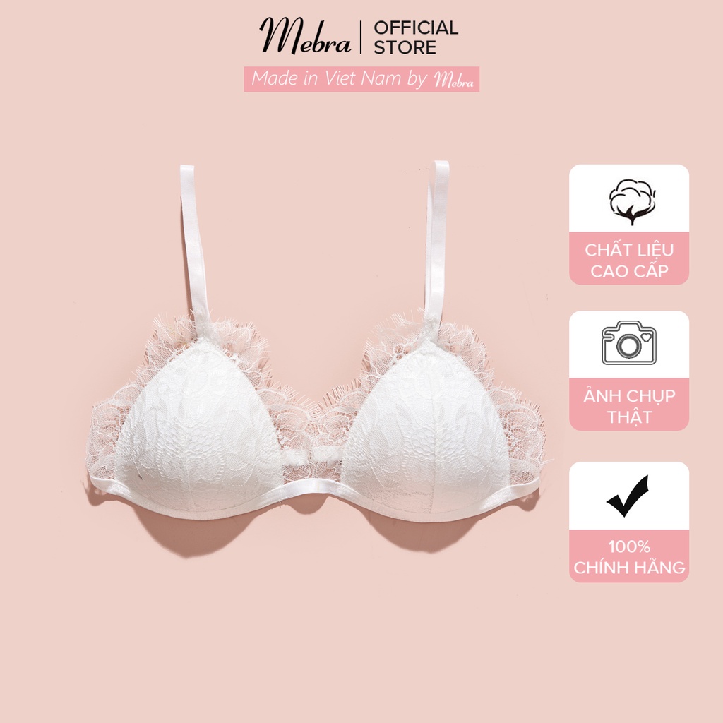 Áo bra ren không gọng đệm mút mỏng nâng nhẹ sexy lông mi trắng BEST WHITE PREMIUM Mebra A022