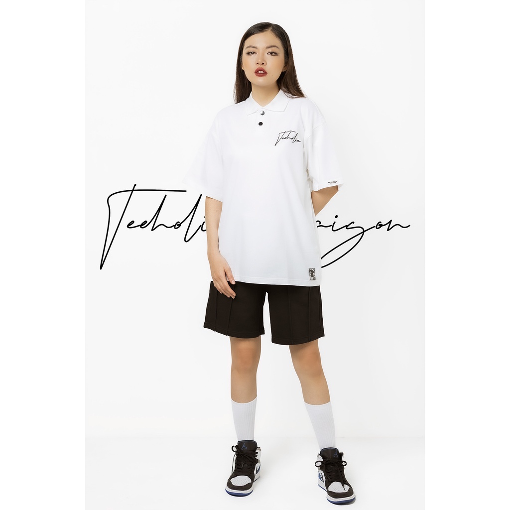 Áo Polo Unisex Form Rộng Tay Lỡ Local Brand Thêu Logo TeeHolic Màu Trắng