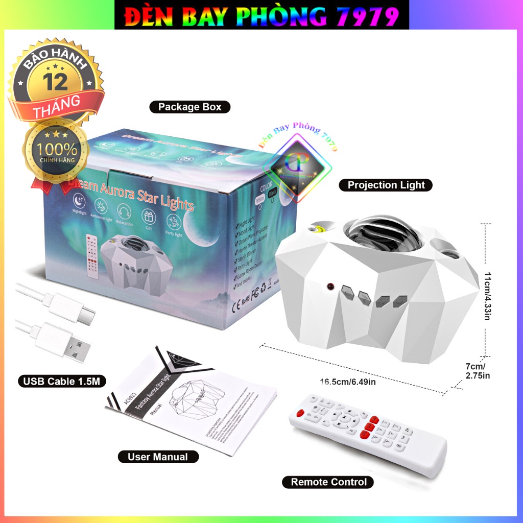 Đèn Galaxy Thiên Hà V6 Cảm Biến Âm Thanh Chiếu Bầu Trời Đầy Sao Sử Dụng Cho Phòng Bay, Bar, Karaoke