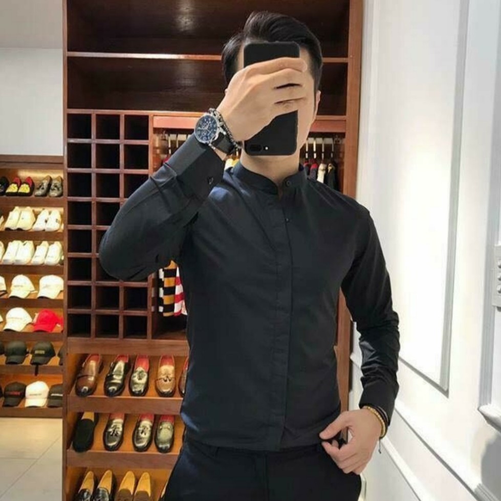 Sơ mi dài tay cổ tàu màu đen