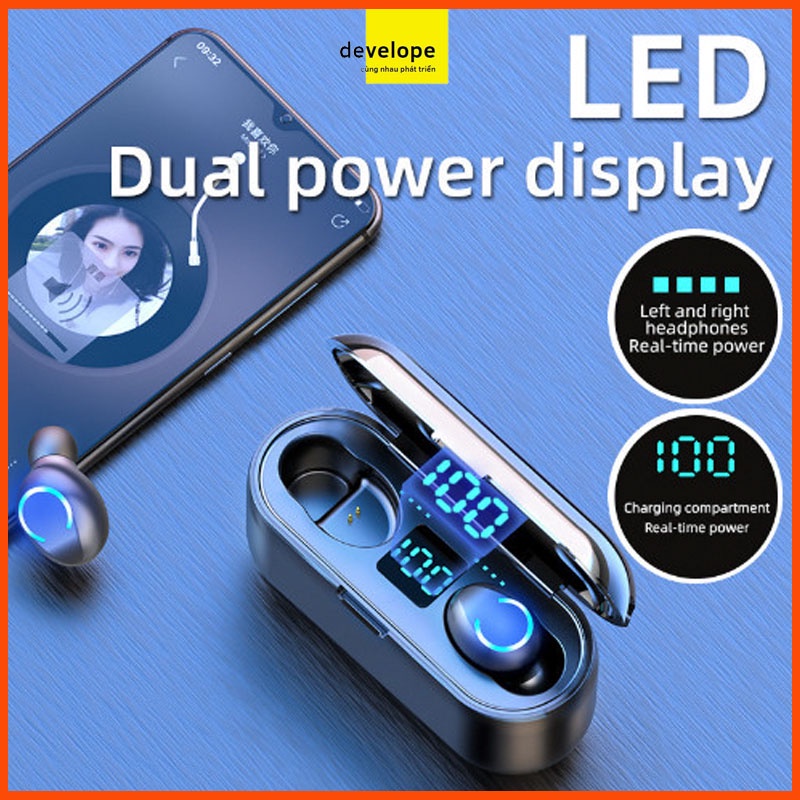 Tai nghe bluetooth AMOI F9-8 TWS 5.0 bản Quốc tế không dây cảm ứng chống nước IPX5, chống bụi tích hợp sạc dự