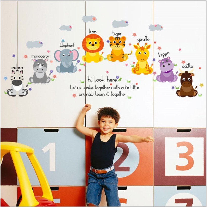 Decal dán tường cho bé yêu ⚡ FREESHIP ⚡ Vườn thú tiếng anh 5 AmyShop -decalhcm
