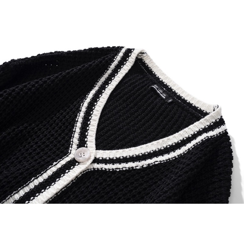 Áo len Cardigan màu sắc Retro áo len đan len nam và nữ cổ tim thời trang