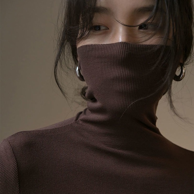 Áo Thun Tay Dài Dáng Ôm Cổ Lọ Màu Trơn Dễ Phối Đồ Thời Trang Cho Nữ