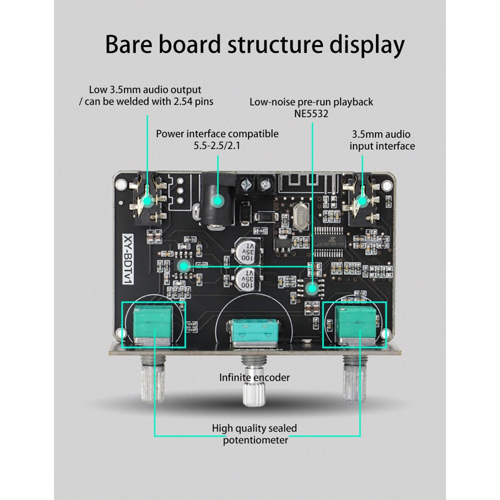 Bảng mạch DIYMORE điều chỉnh giải mã âm thanh XY-BDT Bluetooth 5.1 hai kênh âm thanh cao và thấp xoay 360 độ