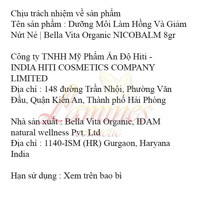 Dưỡng Môi Làm Hồng Và Giảm Nứt Nẻ | Bella Vita Organic NICOBALM 8gr