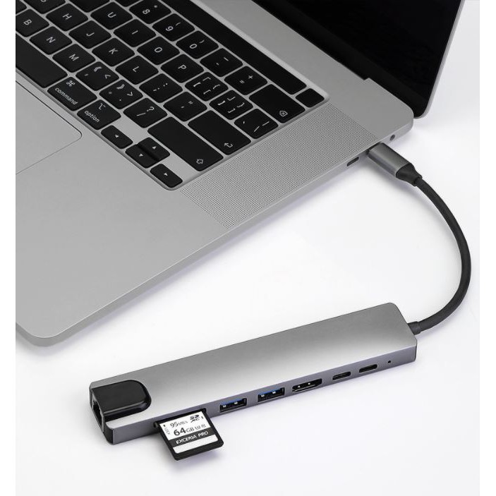 Bộ chuyển đổi đa năng  usb c 8 in 1 cho MacBook, Dell XPS 13, và thiết bị máy tính điện thoại hỗ trợ USB type C