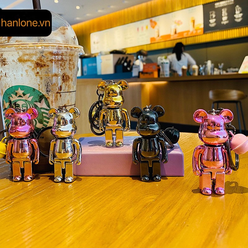 Móc chìa khóa hình Be@rbrick mini mạ màu gradient độc đáo
