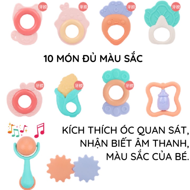 Bộ gặm nướu xúc xắc 10 món an toàn cho bé phát triển giác quan hộp đựng sang trọng