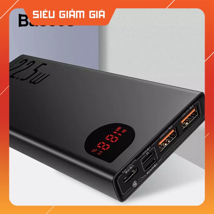 Pin sạc dự phòng Baseus Adaman Metal Digital Display sạc nhanh 22.5W dung lượng 20000 mAh cho Smartphone / Macbook
