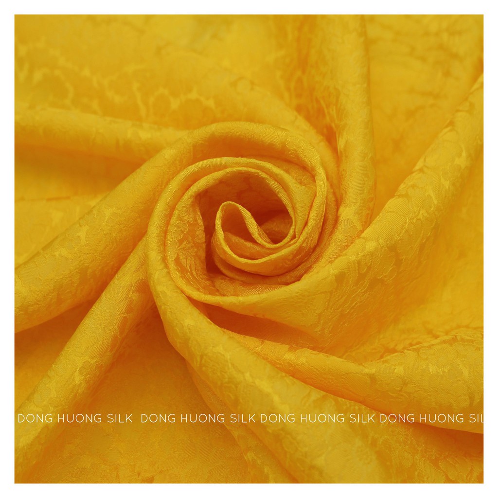 Vải Lụa Hà Đông Satin Hoa Cúc - Đông Hương Silk - LHVS060 - vàng hoàng yến - mát, mềm, tôn dáng, quý phái, sang trọng