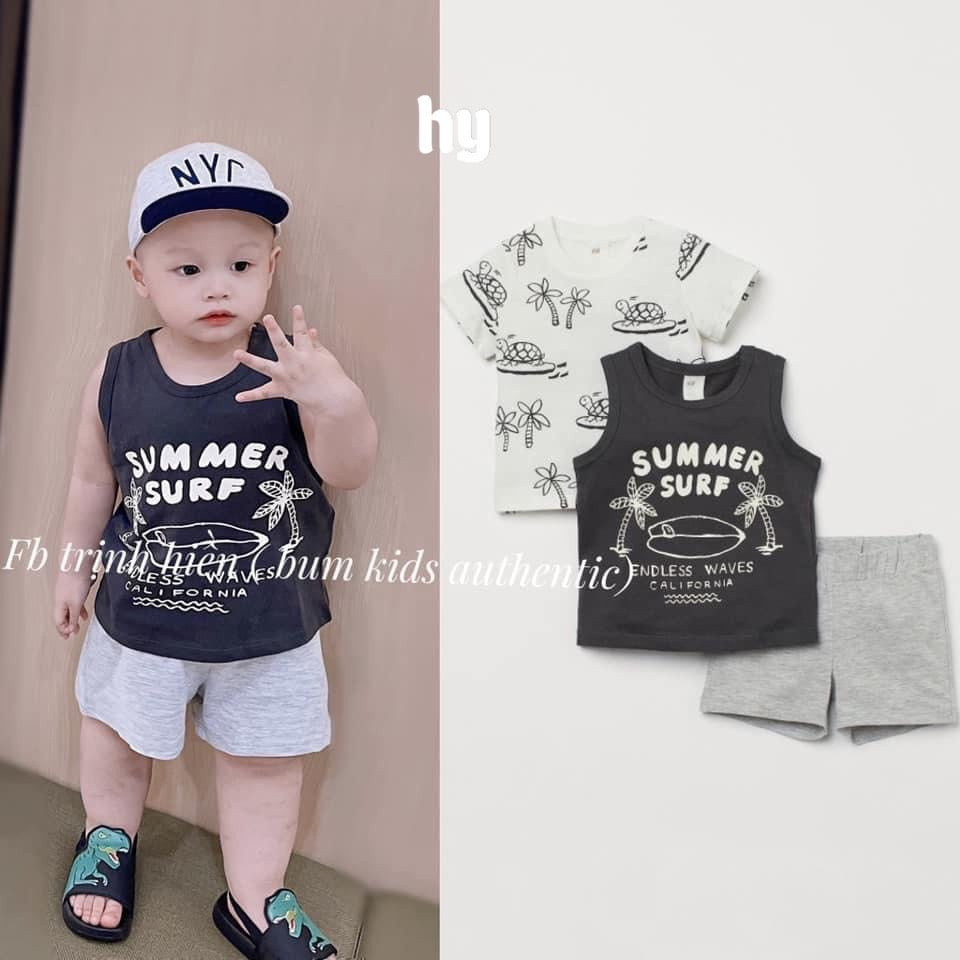 Bộ bé trai , Combo 2 đồ bộ bé trai mặc nhà họa tiết cây dừa Summer chất cotton 4 chiều cho bé