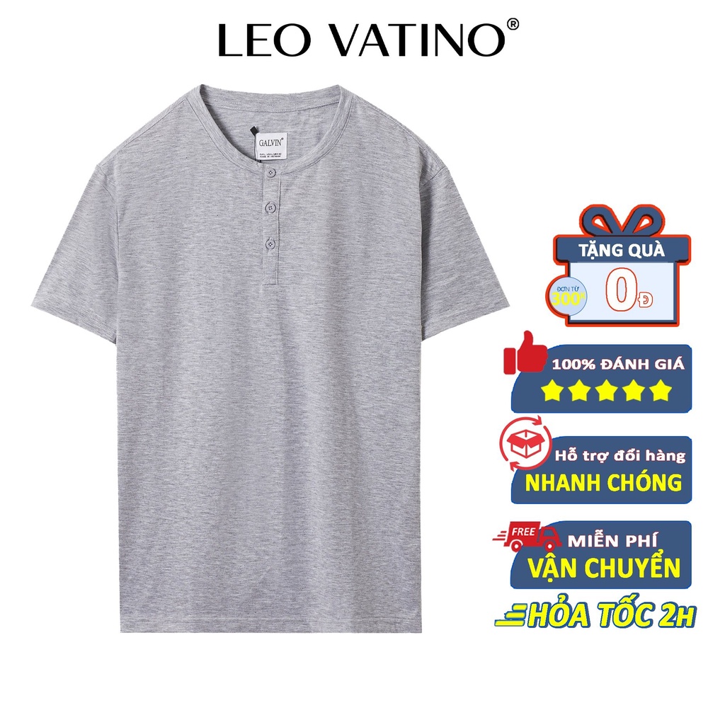 Áo thun nam cổ tròn Galvin raglan có khuy cổ vải cotton co giãn cộc tay ngắn lỡ bộ 4 màu APGV4 - Leo Vatino