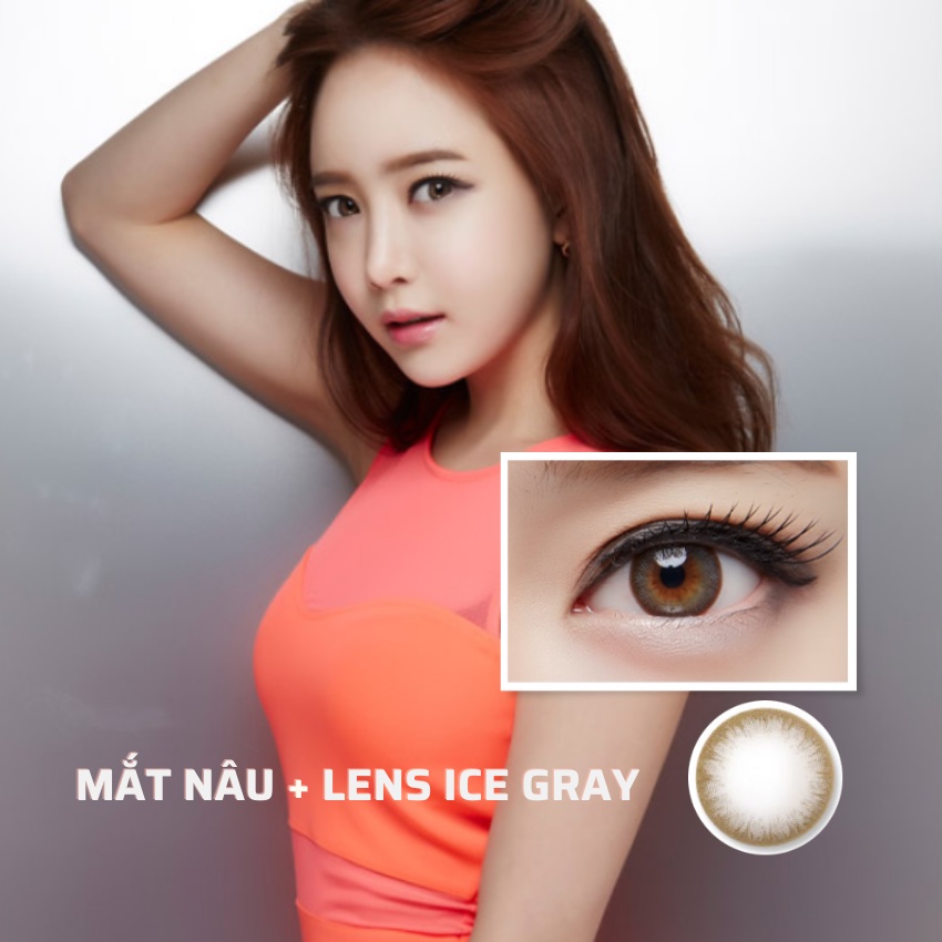 < Lens nội địa Hàn màu xám trà sữa baby JEJE ICE GRAY> Kính áp tròng cận nhập khẩu Hàn Quốc , độ cận 0-8 diop