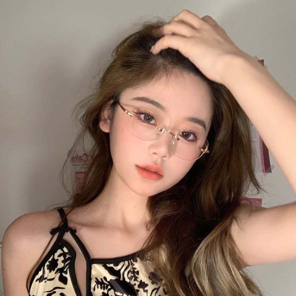 Mắt kính tròng vuông không gọng chống ánh sáng xanh thời trang Hàn Quốc cho nữ