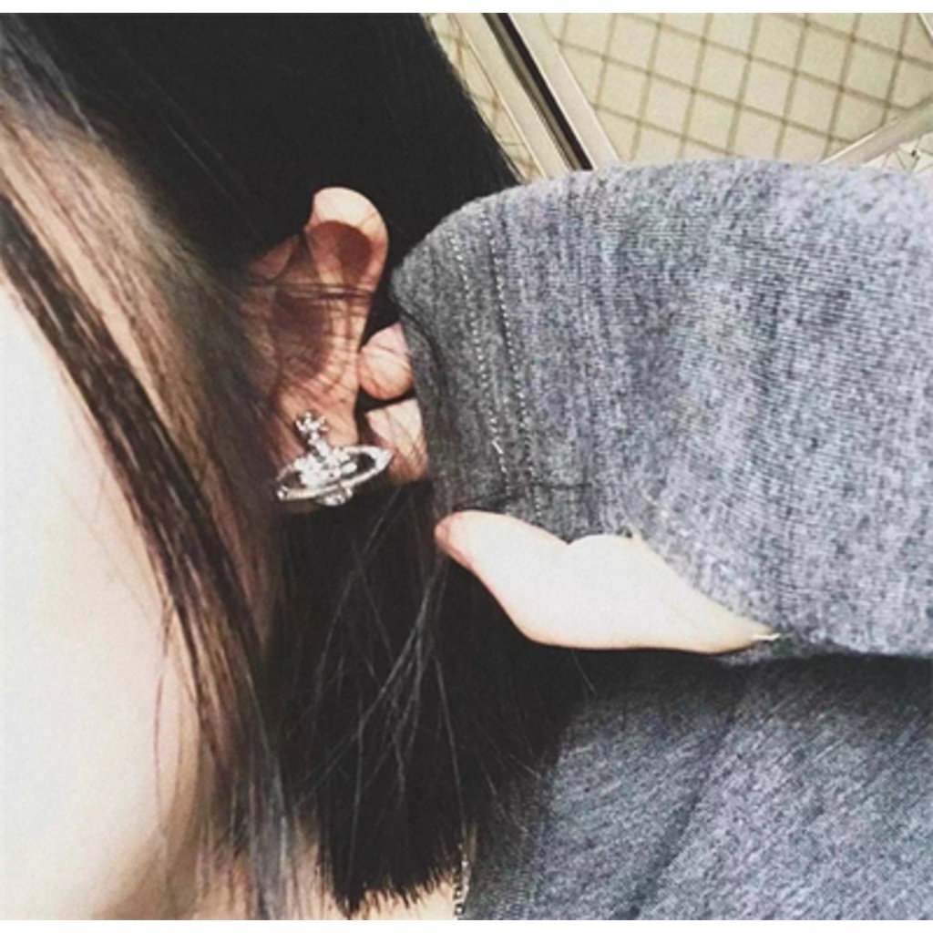 Bông Tai Đính Kim Cương Giả Phong Cách retro Thời Trang Hàn Quốc