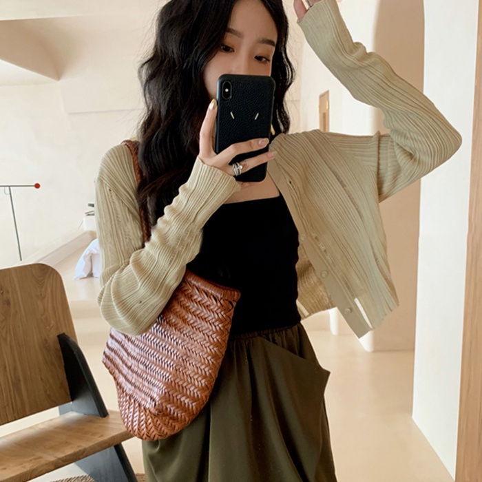 Áo cardigan ZHELIHANGFEI dệt kim cổ chữ V tay dài eo cao thời trang