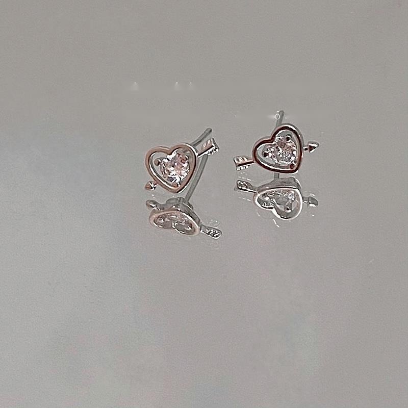 Khuyên Tai Hình Trái Tim/Mũi Tên Đính Đá Zircon Mini Cá Tính Cảm Giác Giác Quan Cao Cấp Phụ Kiện