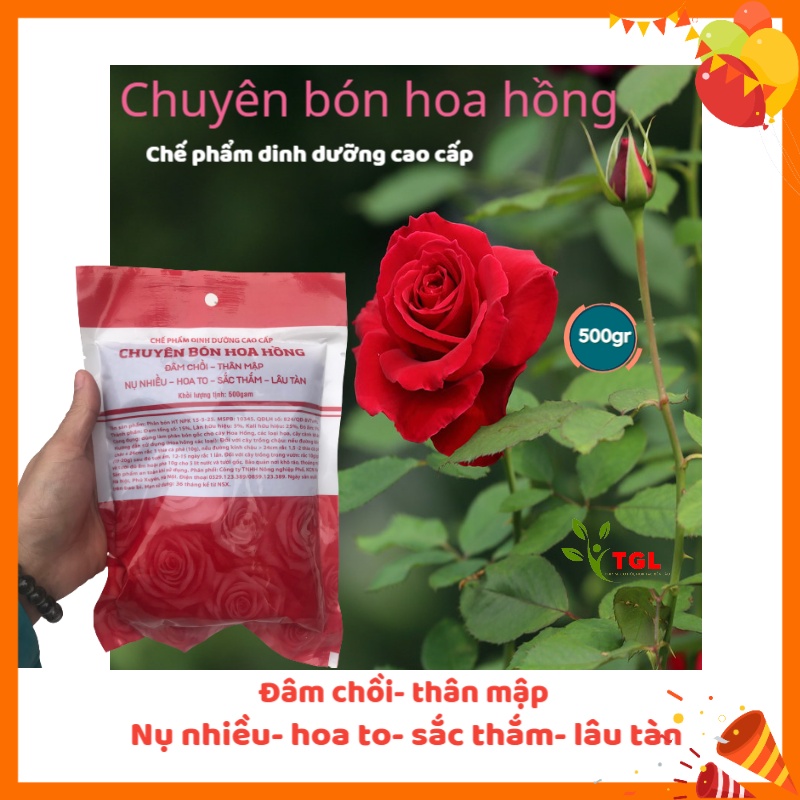 Phân Bón Cho Hoa Hồng - Đâm Chồi - Thân Mập - Nụ Nhiều - Hoa To - Sắc Thắm - Lâu Tàn, Gói 500gr