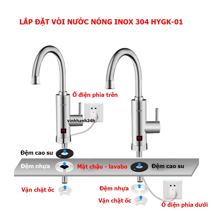 Vòi làm nước nóng lạnh trực tiếp Inox 304 - Máy làm nóng nước trực tiếp tại vòi Inox 304