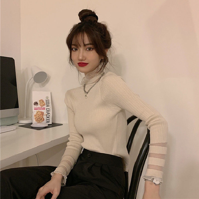 Áo Sweater tay dài phối lưới thời trang thu đông | BigBuy360 - bigbuy360.vn