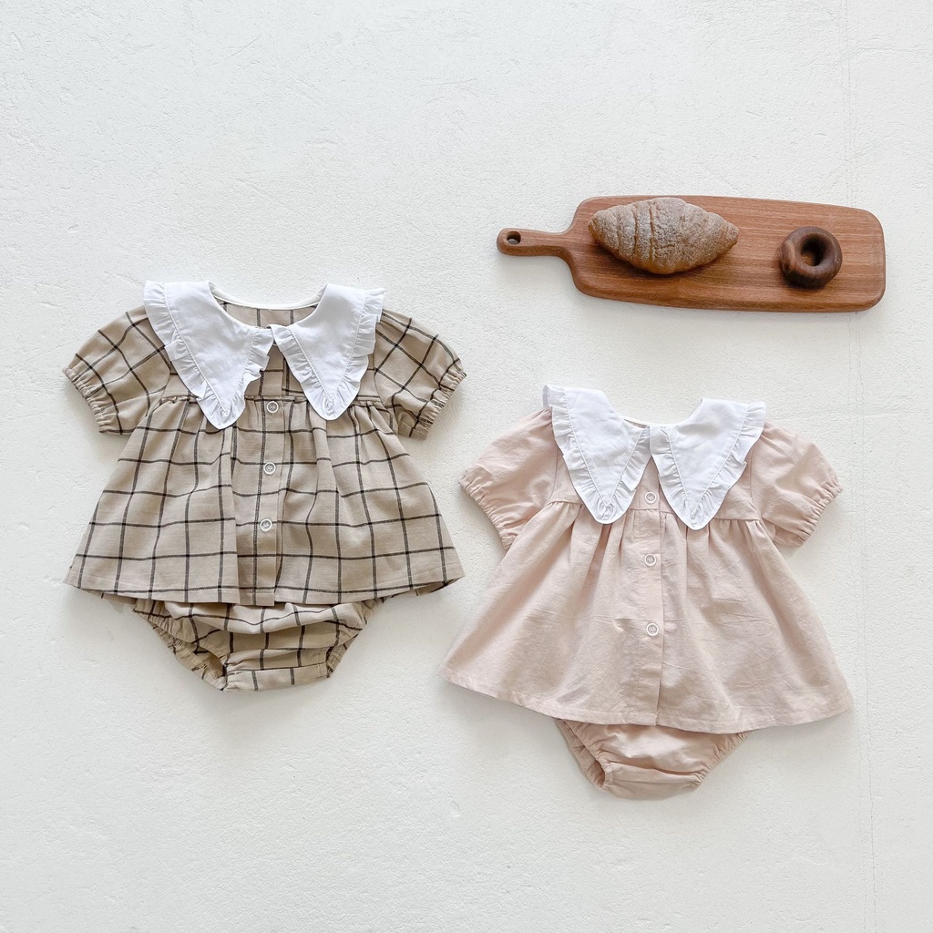 Bộ Áo Liền Quần Ngắn Tay Cài Nút Thời Trang Mùa Hè Xinh Xắn Cho Bé Gái 0-3 Tuổi