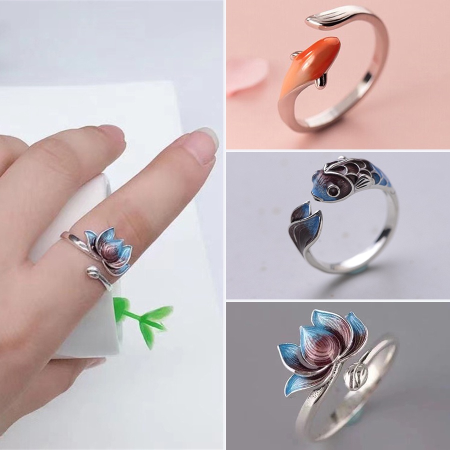 Nhẫn hở RINHOO FRIENDSHIP kiểu hoa/ cá màu gradient đơn giản thời trang cho nam và nữ