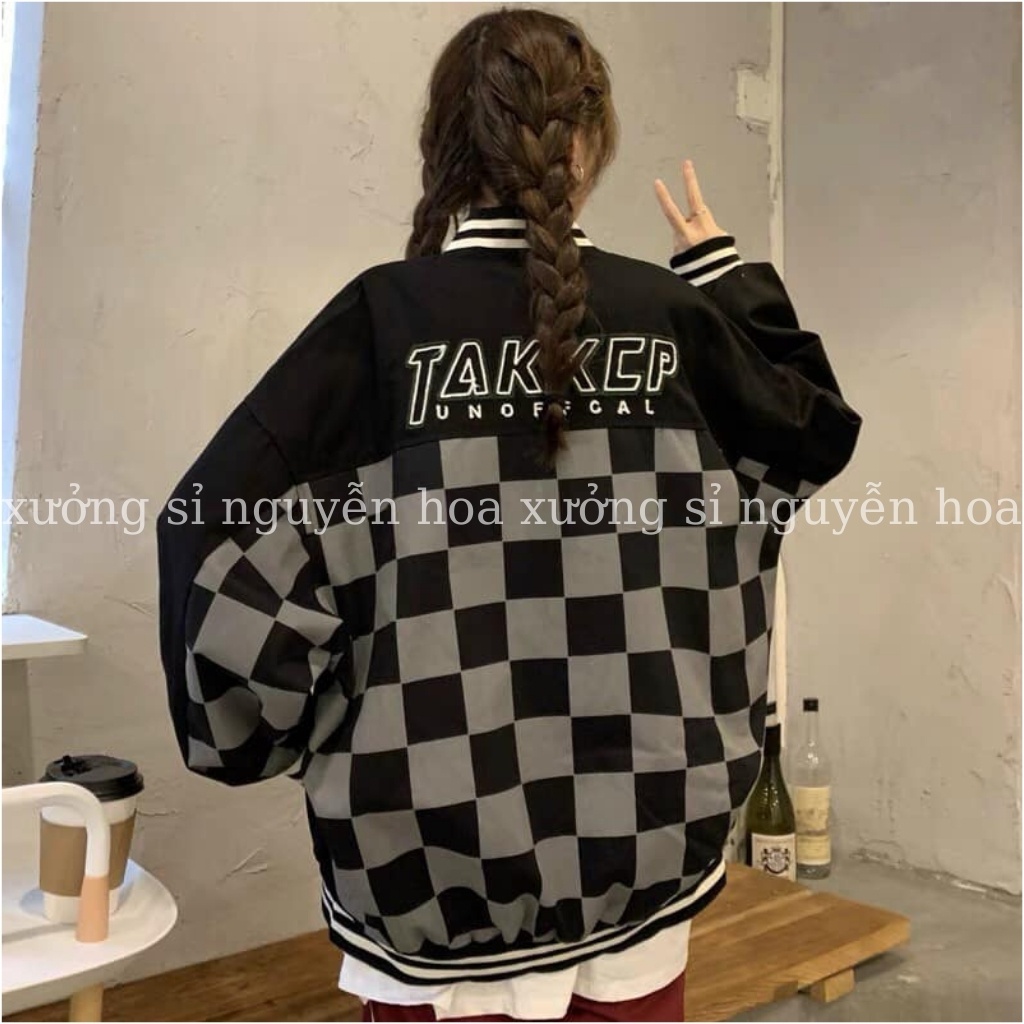 Áo khoác bomber nam nữ Takeep form rộng unisex chất nỉ dày dặn họa tiết cờ caro siêu ngầu đẹp chuẩn ảnh | BigBuy360 - bigbuy360.vn