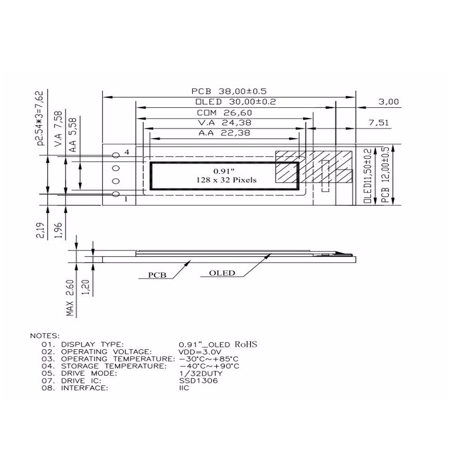 Mô-đun Màn Hình lcd 0.91 inch 0.91 "oled 128x32 0.91" iic