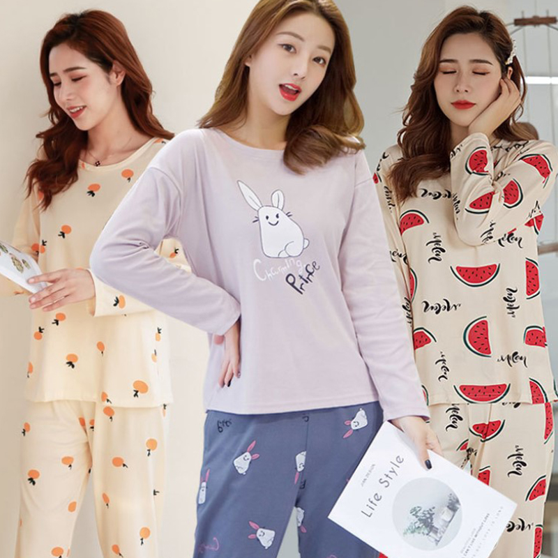 Set đồ ngủ ECMLN tay dài in họa tiết đáng yêu thời trang phái nữ