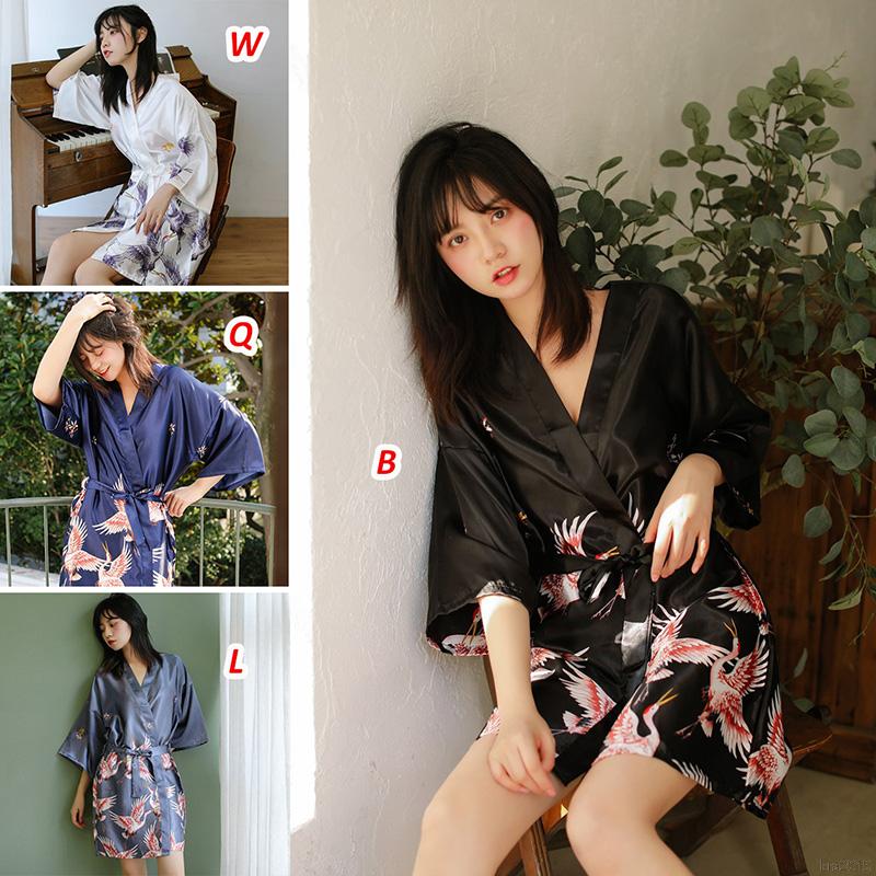 Áo Choàng Ngủ Vải Lụa In Họa Tiết Chim Hạc Gợi Cảm Cho Nữ | BigBuy360 - bigbuy360.vn