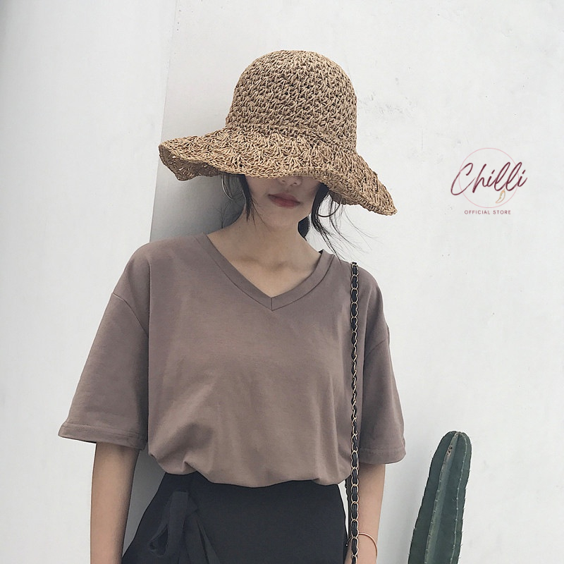 Áo phông nữ, áo thun nữ cổ tim basic dáng suông   P944