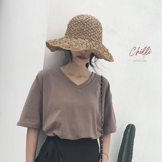 Áo phông nữ, áo thun nữ cổ tim basic dáng suông (hàng Quảng Châu)  P944