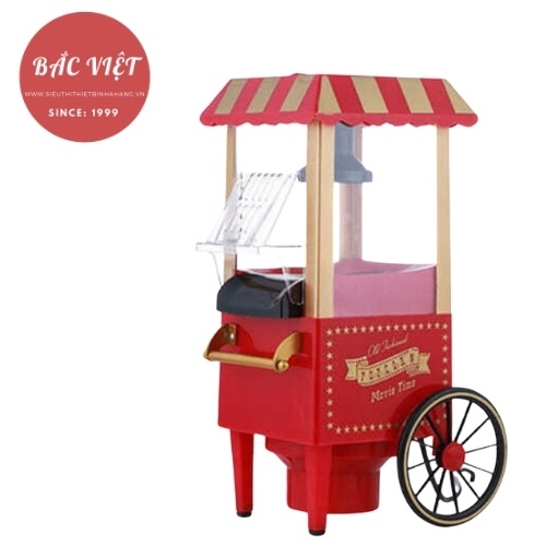 Máy nổ bỏng ngô mini dùng cho gia đình loại có bánh xe dùng điện màu đỏ nổ siêu nhanh sản phẩm siêu đẹp