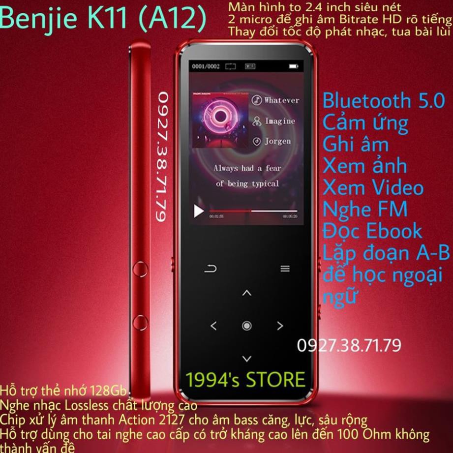 (CÓ SẴN) Máy nghe nhạc Benjie A12 (Benjie K11) Lossless Hifi Bluetooth 5.0 màn hình cong 2,5D siêu phẩm 2021
