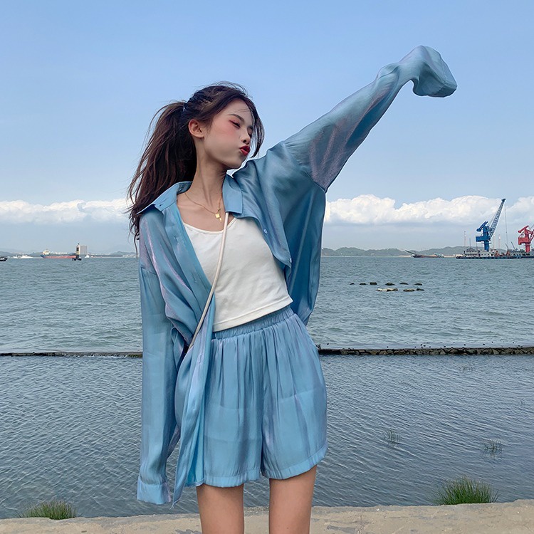 QKOOLE  Áo Sơ Mi Tay Dài Dáng Rộng Chống Nắng Thời Trang Hàn Quốc Cho Nữ