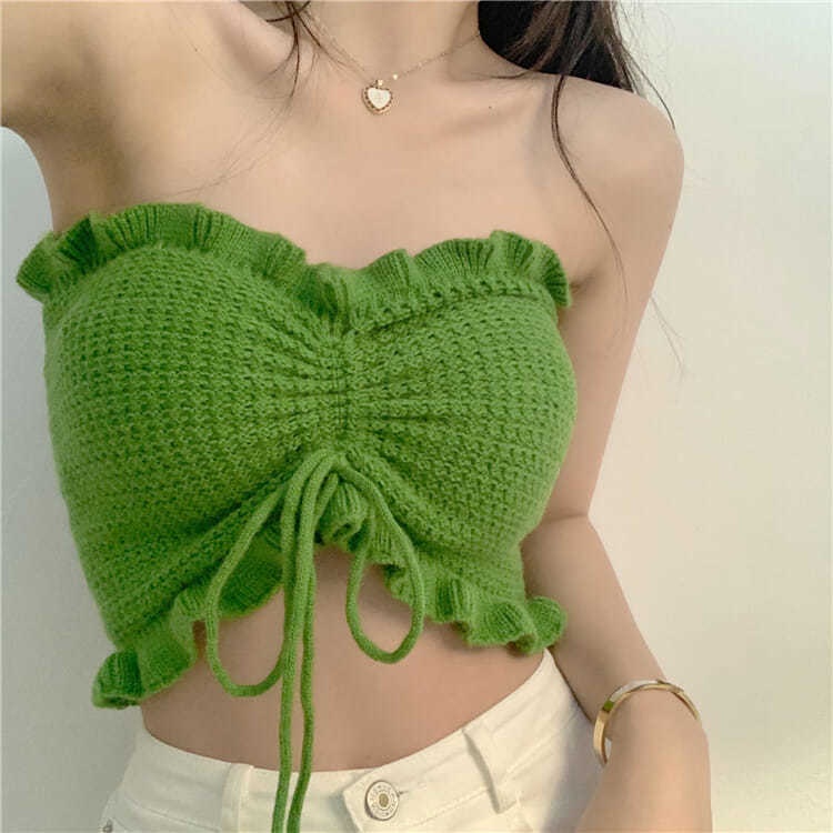 Áo croptop COZOKC không tay hở vai phối dây rút gợi cảm hợp thời trang