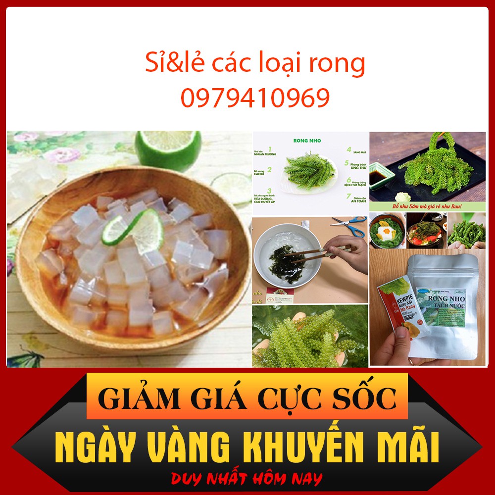 combo 2 loại rong biển: 100gr Rong câu chân vịt và 100gr Rong nho tách nước