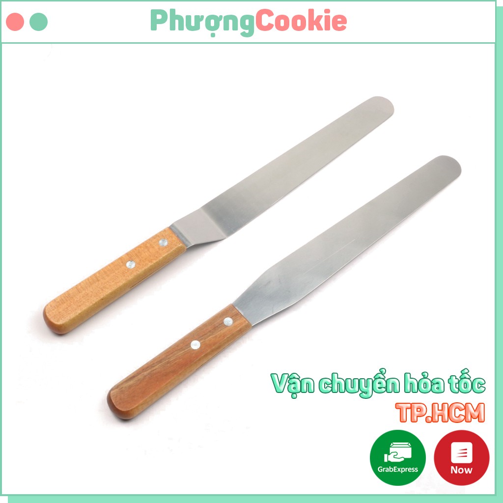 Dao chà láng bánh kem 25 cm thẳng, gấp khúc, cán gỗ, lưỡi inox