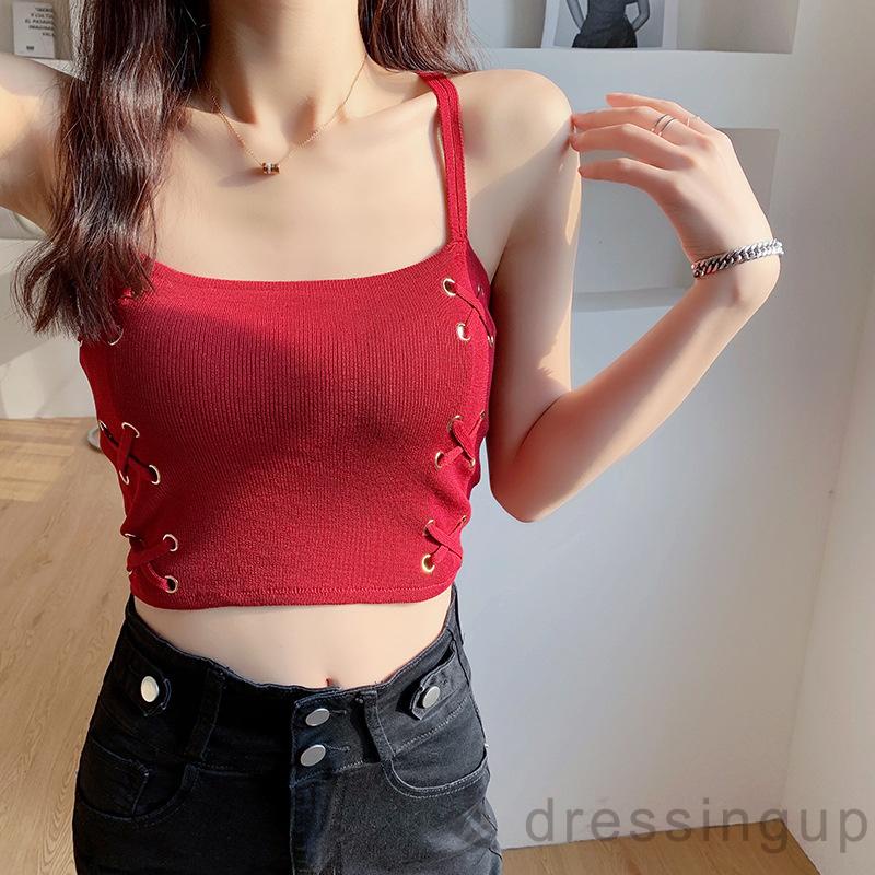 Áo Croptop Sát Nách Cổ Yếm Màu Trơn / Trắng / Đen / Đỏ Cho Nữ