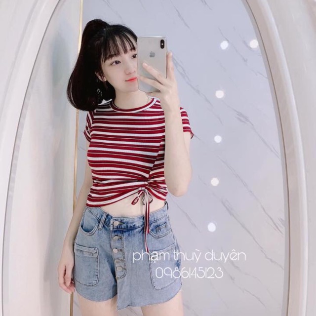 Áo kẻ tăm rút eo (kèm ảnh thật)