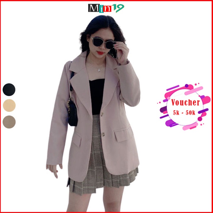 Áo vest nữ blazer công sở 2 lớp Hàn Quốc trơn dáng rộng tay dài túi nắp kiểu bigsize cá tính màu đen be nâu thời trang