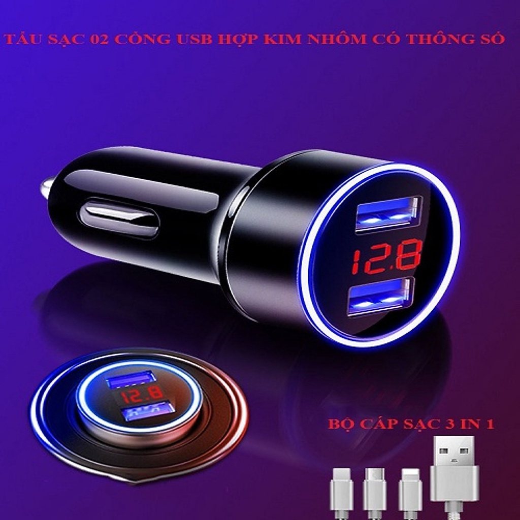 Tẩu sạc ô tô đa năng 2 cổng USB HY36 kim loại sơn tĩnh điện, sạc nhanh tiết kiệm thời gian