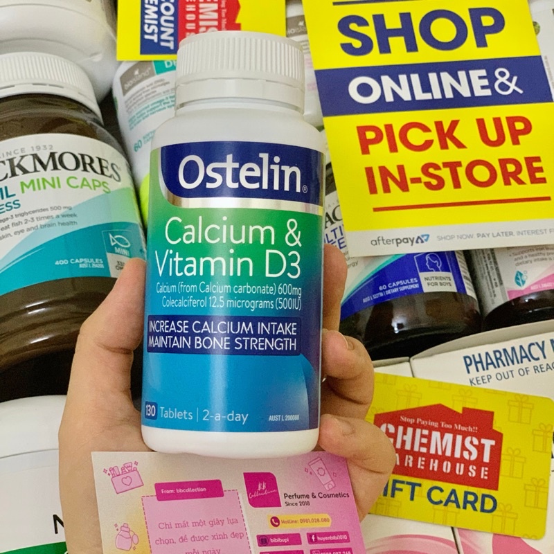 [Tem CHEMIST - Date 2024] Calcium &amp; Vitamin D3, Canxi bầu úc Ostelin, Canxi sau sinh 130 viên