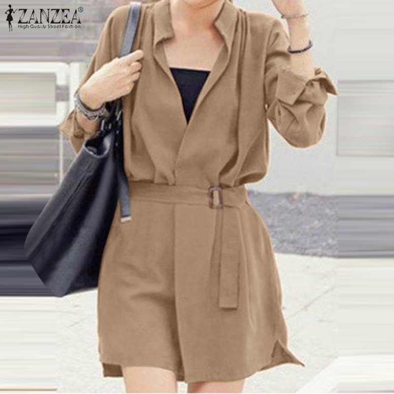 Đầm mini Zanzea tay dài có thắt lưng cúc thời trang dành cho nữ
