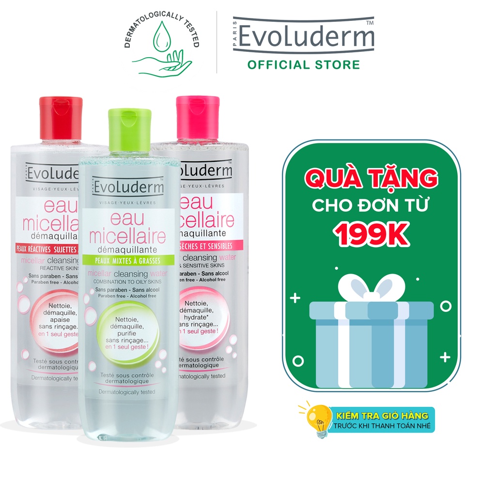 Nước tẩy trang Evoluderm Eau Micellaire 500ml (Tùy Chọn)