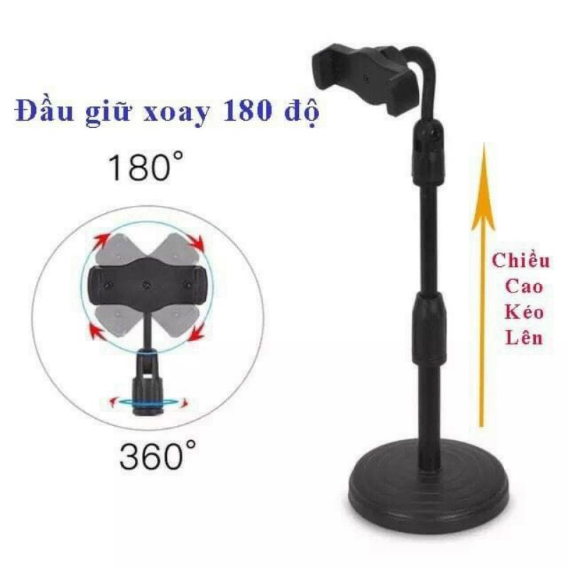 Giá đỡ điện thoại livestream, giá đỡ điện thoại để bàn xoay 360 độ tiện dụng